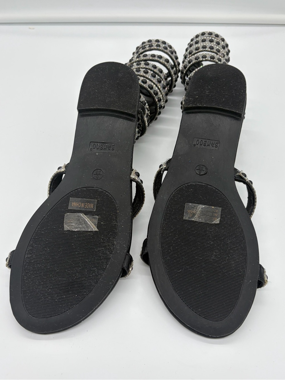 Studded Black Women's Flat Sandals - Elegant Strappy Design